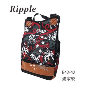 【Ripple】帆布×合皮 刺繍リュック 波家紋