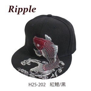 【Ripple】刺繍フラットキャップ 紅鯉 黒