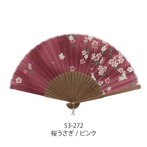 【Ripple】レディース 布扇子 21cm 桜うさぎ ピンク