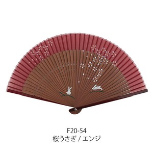 【Ripple FAN】扇面手描き桜　短地ペンテックス21cm 桜うさぎ エンジ