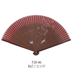 【Ripple FAN】扇面手描き桜　短地ペンテックス21cm ねこ エンジ