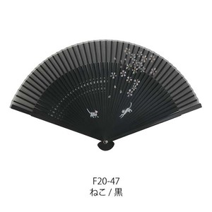 【Ripple FAN】扇面手描き桜　短地ペンテックス21cm ねこ 黒