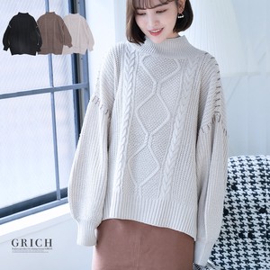 Top Knitted Sweater Mock Neck Cable Knitted Hand Cut