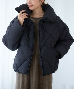 Blouson Jacket Diamond-Patterned Quilt Cotton Batting Blouson Fake Down Short Length