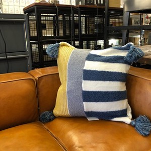 Mix Border Knitted Cushion Blue 4 5 4