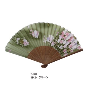 【Ripple FAN】プチプラ　レディース扇子21cm 金桜 グリーン