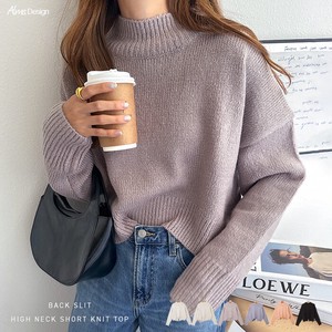 Sweater/Knitwear Plainstitch Nylon Slit Back Knit Tops Short Length