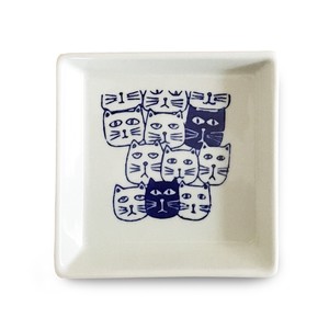 Hasami ware Small Plate Cats Blue M Made in Japan