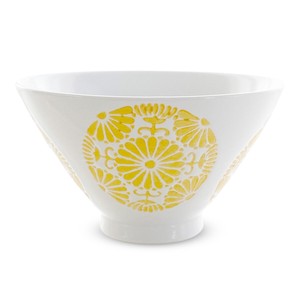 Hasami ware Rice Bowl Flower Circle Yellow M Made in Japan