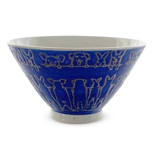 Hasami ware Rice Bowl Blue Good Friends M Made in Japan
