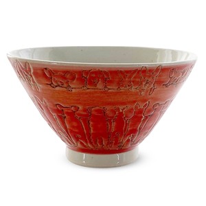 Hasami ware Rice Bowl Red Good Friends M Made in Japan
