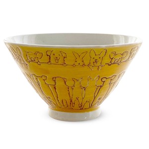 Hasami ware Rice Bowl Yellow Good Friends 11cm Made in Japan