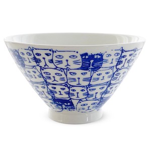 Hasami ware Rice Bowl Cats Blue M Made in Japan