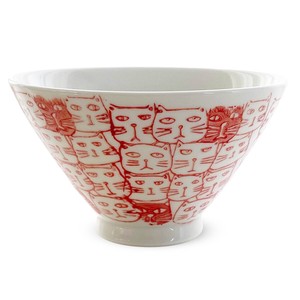 Hasami ware Rice Bowl Red Cats 11cm Made in Japan