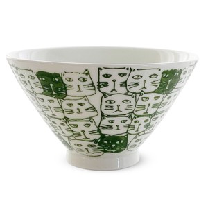 Hasami ware Rice Bowl Cats M Green Made in Japan