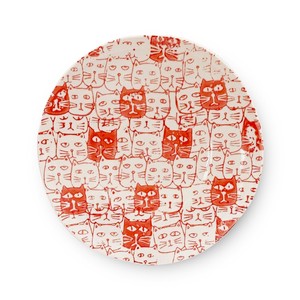 Hasami ware Main Plate Red Cats M 16.5cm Made in Japan