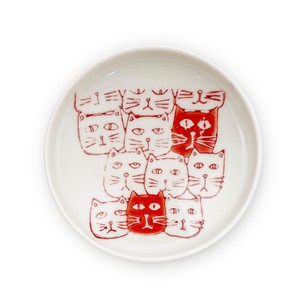 波佐见烧 小餐盘 猫 红色 日本制造