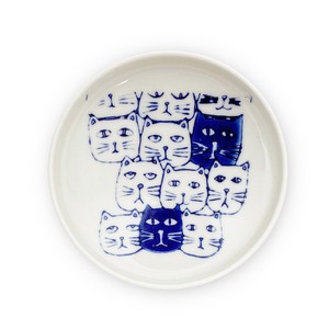Hasami ware Small Plate Cats Blue M Made in Japan
