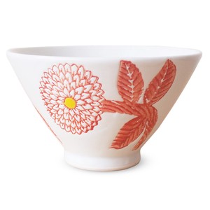 Hasami ware Rice Bowl Red Dahlia M Made in Japan