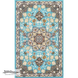 ペルシャ　絨毯　機械織　玄関マット　50×80cm　スーザン柄　ブルー