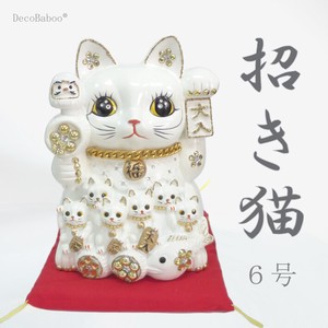 【DecoBaboo招き猫】置物 親子招福バンク 超特大サイズ  6号 C-464＜日本製＞招き猫 ねこ　白猫　ホワイト