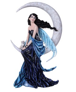 インディゴ色（鮮やかな藍色）の衣装を纏った月の妖精（女神）乙女 彫刻 彫像（輸入品）