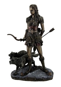 北欧巨人神 冬の女神「スカディ」とオオカミ ブロンズ風 彫像 彫刻/ スカンジナビア（輸入品