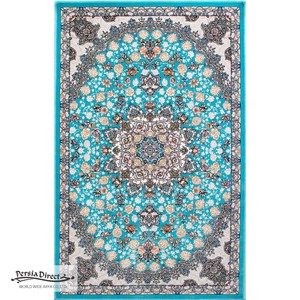 ペルシャ　絨毯　機械織　ラグ　75×120cm　スーザン柄　ブルー