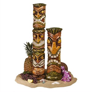 ハワイアン トーテムポール南国風オブジェ アロハ ハワイ ティキ彫刻：2セット 彫像オブジェ(輸入品