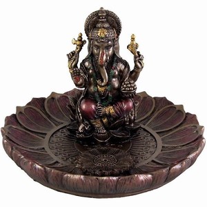 ヒンドゥー神 ガネーシャ（夢をかなえるゾウ）香炉プレート ブロンズ風彫像/富の神様[輸入品