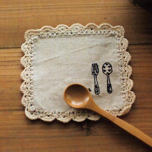 コースター　Cutlery（カトラリー）刺繍入り・黒糸・12cm