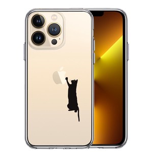iPhone13pro 側面ソフト 背面ハード ハイブリッド クリア ケース 猫 にゃんこ 玉遊び ブラック