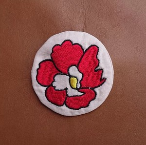 Badge Like Embroidery Brooch Red Flower