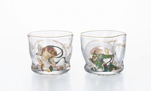 Aderia Cup Clear Fujin Raijin Sake Glass Set 100 ml Wood Boxed Made in Japan 2 6