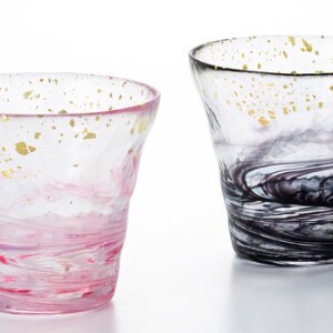 Tsugaru-Bidoro Drinkware Rock Glass with Wooden Box 2-pcs set Made in Japan