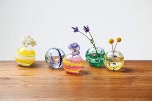 Aderia Tsugaru Bi-doro Flower Vase Glass Temari 1 Pc Boxed Made in Japan