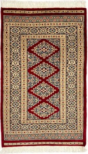 手織り絨毯　玄関マット　ウール100％　約60x100cm　レッド　パキスタン製　民族柄【16611】