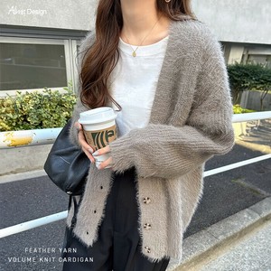 罩衫 片畦针织/单脊针织 长袖 开衫 羽毛纱