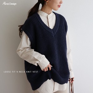 Sweater/Knitwear Oversized Knitted Vest V-Neck Tops