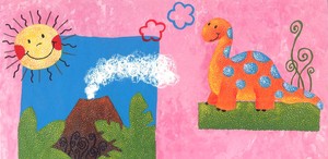 ロングポストカード イラスト EVINA「太陽と恐竜」メッセージカード