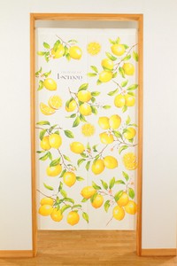 【夏のれん】【洋風のれん】ロング丈レースプリントのれん　レモン 85×170cm