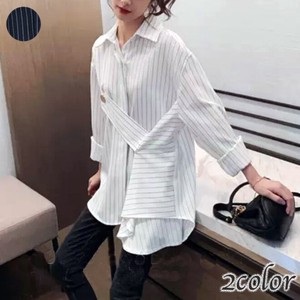 【再入荷】 EB1219 デザインシャツ ストライプ エレガント カジュアル 春 秋