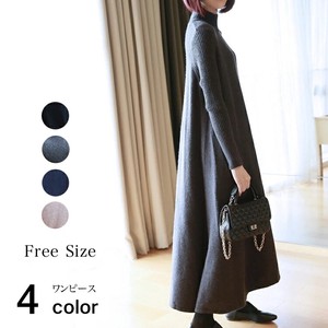 Knitted One-piece Dress Maxi Length Ladies Knitted One Piece Long Sleeve