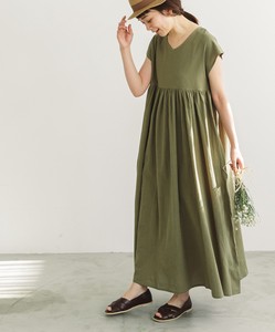 2WAY Linen Cotton French Sleeve Short Sleeve One-piece Dress