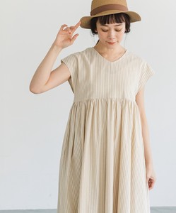 2WAY Linen Cotton French Sleeve Short Sleeve One-piece Dress