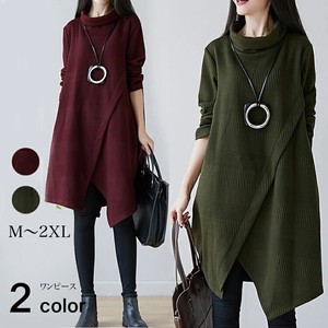 Casual Dress Asymmetrical Tunic Knitted Long Sleeves Spring One-piece Dress