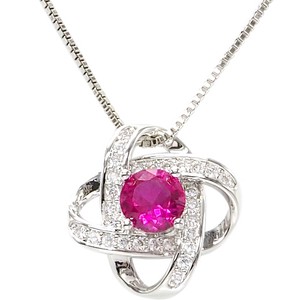 Birthstone Ruby Flower Motif Necklace Adjuster Attached Venetian Chain Pendant