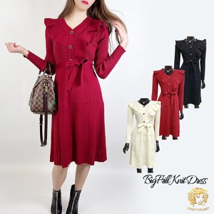 20 2022 One-piece Dress Knitted A line Flare Belt S/S Korea
