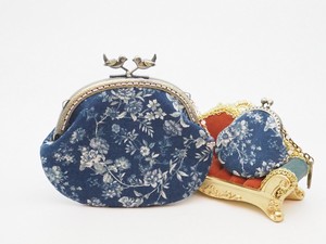 2 Pcs Set Coin Purse Pouch (clasp 12.5cm) Bag Charm Antique Flower Blue