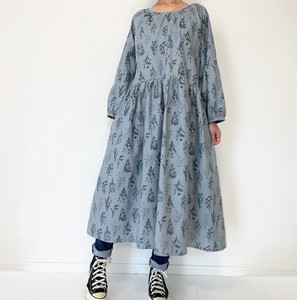 made flower blue Handmade Dry Flower Long Sleeve One-piece Dress 2022